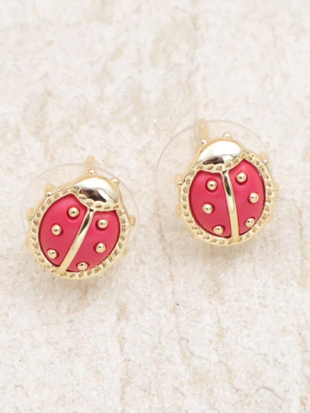 Kendra Scott Ladybug Red Vermillion Stud Earrings Gold - Picture 2 of 2